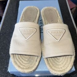 Prada Corda Canvas Flat Espadrille Slide 