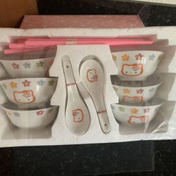 Brand New Hello Kitty Rice Bowl Set (with Chop Stick And Spoons)