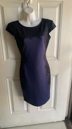 Purple Bodycon Dress with Black Lace Detail