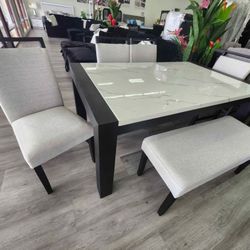 6PC Top Marble Dining Table 