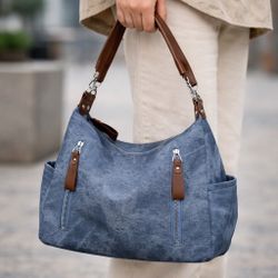 Women’s Hobo Shoulder Bag, Large Faux Leather Handbag, Casual Everyday Purse, Soft Slouchy Tote Bag, Zipper Pocket Shoulder Bag
