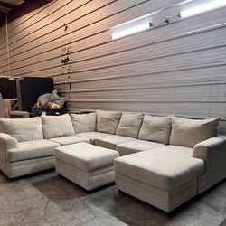 Large Beige Sectional W Storage Ottoman