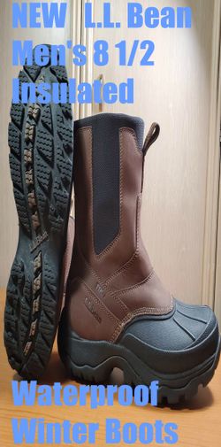 NEW L. L. Bean Men's Size 8 1/2 Winter Side Zipper Slip-on Boots Insulated Waterproof Lightweight Leather Rubber 200 Grams