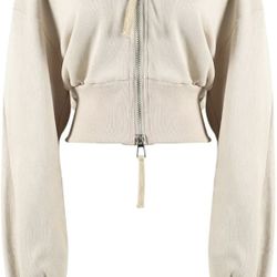 Arssm Cropped Hoodie Women Jacket Crop Top, Zip Up Long Sleeve, Beige - NWT