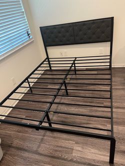 Metal Bed Frame with Upholstered Headboard
