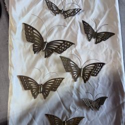 Set of 7 brass-tone butterfly wall decor 