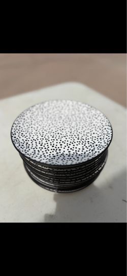 Black and White Dotted Ceramic Plates Set