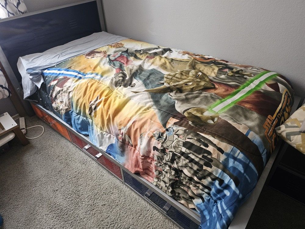 Twin Bed Set And Side Storage Table
