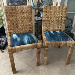 Vintage Cane Wrapped Dining Chairs Set of 2