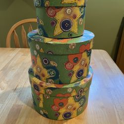 Set of (3) Round Decorative Nesting/Storage Boxes
