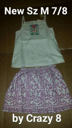 New Size Medium Girls 7 8 2pc summer outfit from Crazy 8 skirt & embroidered tanktop nwt
