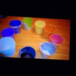 Various colored Tin Pale/ Buckets 