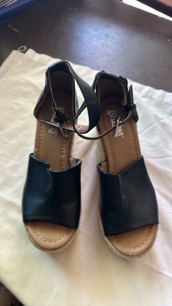 Black Wedge Sandals  size 5.5 with Ankle Strap