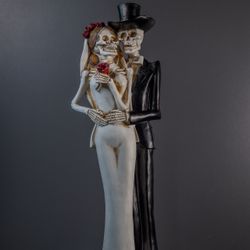 Spooky & Sweet Skeleton Couple on Bike - Like New! 🎃