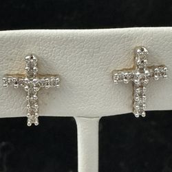 10k Yellow Gold ~1/4CTW Diamond Cross Stud Earrings