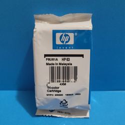 Genuine New HP 63 Tri-Color Ink Cartridge F6U61AN OEM Sealed Bag Exp 2024.
