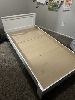 White Twin Bed Wooden Frame Headboard