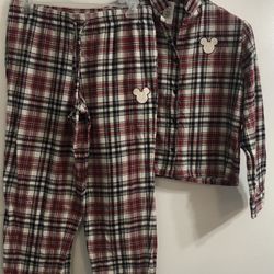 Disney World 2PCs Mini mouse embroidered Pajamas set shirt/ pant  red plaid.L