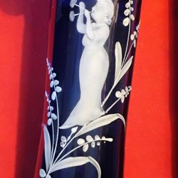 Antique Mary Gregory Cobalt Blue Hand Painted Enamel 