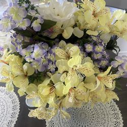 Spring Faux Flowers In Heavy Crystal Vase