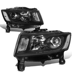 14-16 Jeep Grand Cherokee Pre Facelift Headlights Black Housing With Clear Corners, Luces Faros Mica