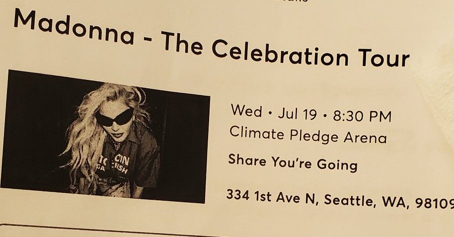 5 Tickets For Madonna July 19th at Climate Pledge Arena
