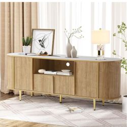 Grepatio Fluted TV Stand, 63" Entertainment Center with Storage and Adjustable Shelves