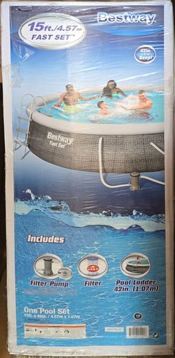 Bestway Fast Set 15’ x 42” Round Inflatable Pool Set