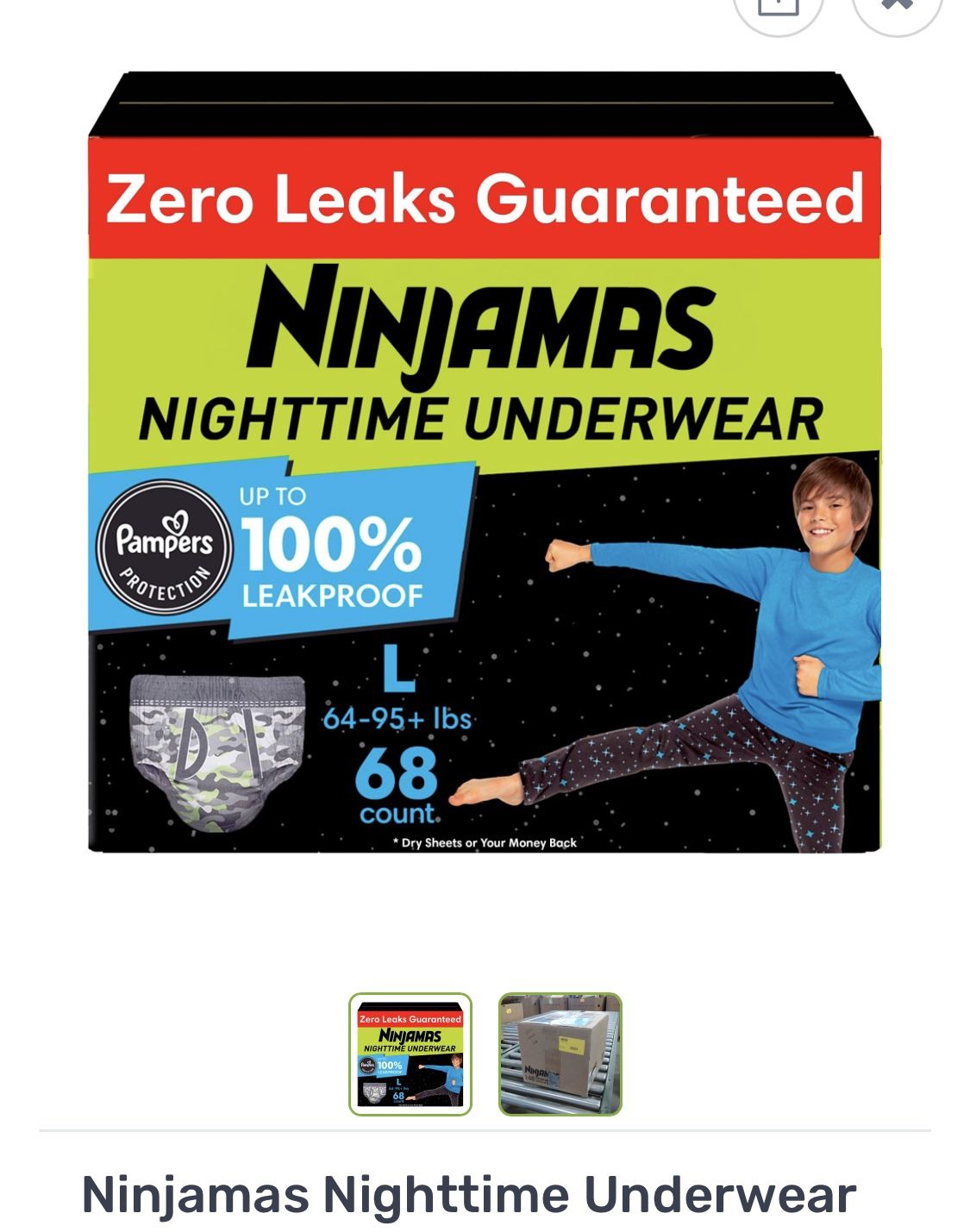 Ninjamas Nighttime Underwear Size L $35