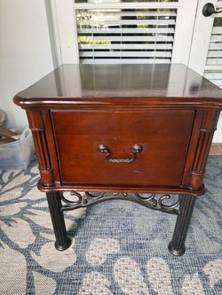 Traditional Cherry Wood & Wrought Iron Accent Table / Nightstand