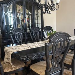 Real Oak Dining Set (10 Chairs) With Showcase Cabinet