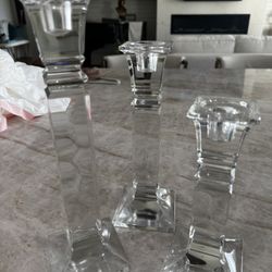 Three Crystal Candle Holders 