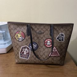 Brown Coach Bag With Star Wars Patches