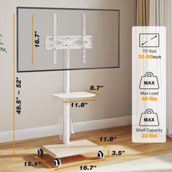 Rolling TV Stand with Power Outlet for 32-65 inch TVs
Swivel Height Adjustable TV Cart with Power Outlet & Shelf, Holds 88lbs, White for Bedroom