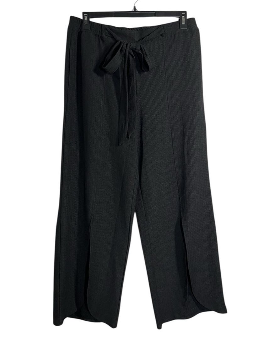 Cato's Wide Leg Pants Women's Large Black Tie Front Leg Slit