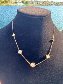 Luxury Designer White and Gold Clover Necklace