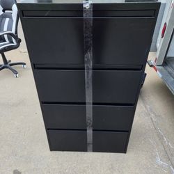 4-Drawer Black Lateral Filing Cabinet — Heavy Duty Metal Storage