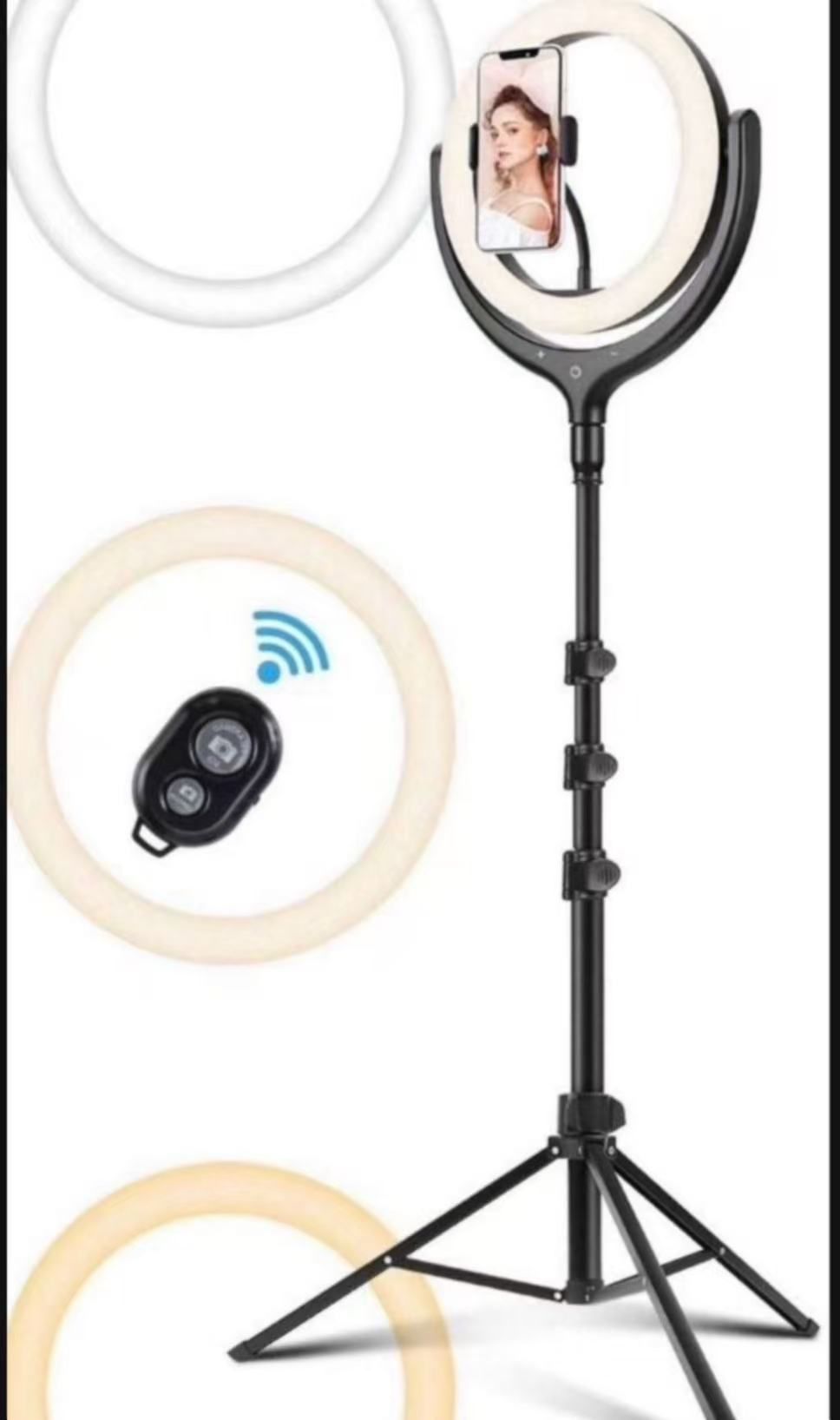 12" Ring Light, REKY Selfie Ring Light with Tripod Stand & Phone Holder, 1.7M 3 Color Lights/10 Levels Brightness Dimmable Led Tripod Light for Live S
