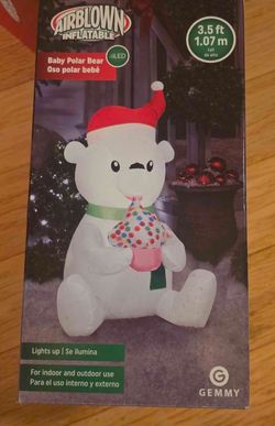 Gemmy Airblown Inflatable Baby Polar Bear 3.5 ft
