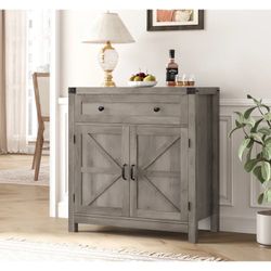 Gray Farmhouse Accent Cabinet w/ Drawer & Adjustable Shelf Storage Console