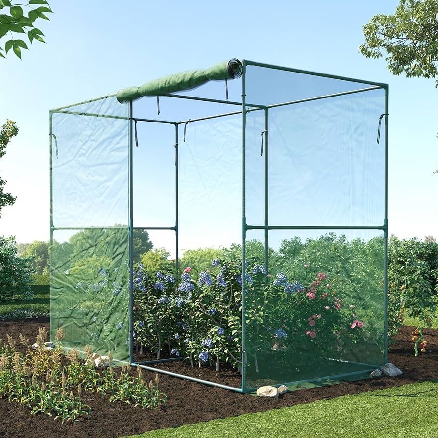 8 x 4 x 6 Ft Plant Protection Grow Tent Flat Roof Crop Cage with 2 Side  Netting Zippered Door for Protect Plants, Herbs, Fruits, Green