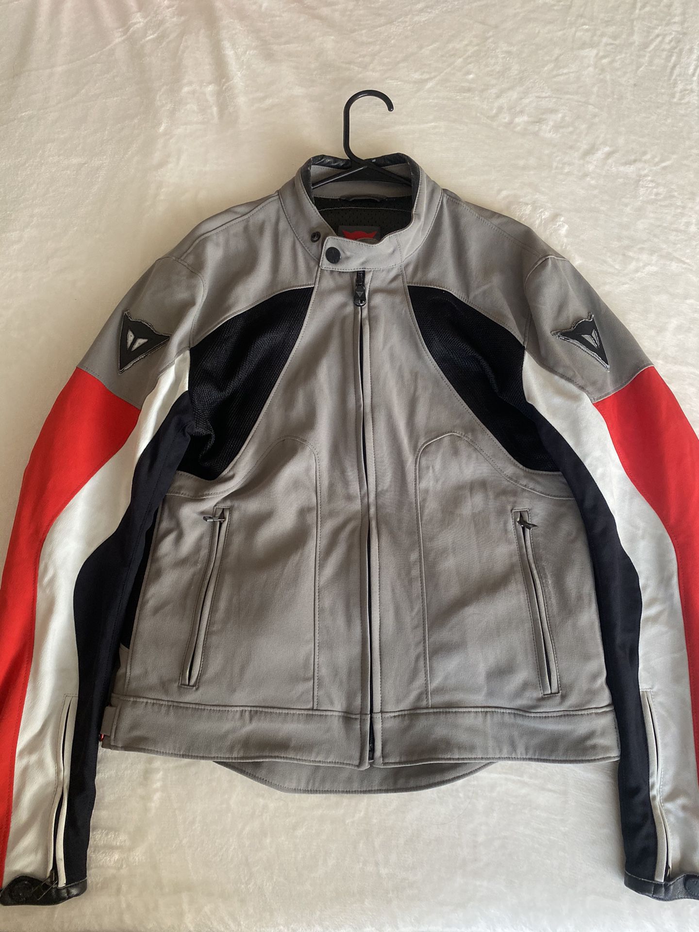 Vintage Dainese Leather Motorcycle Jacket Mens Size 48 Grey And Red