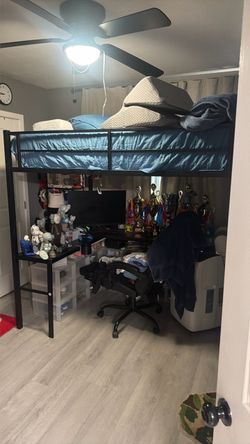 Full bed frame with desk