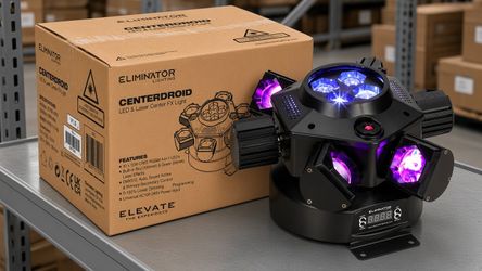 Eliminator Center Droid Motorized Lighting Effect Fixture 100W LED Lighting Fixture with 10 x 15W RGBW LEDs, Integrated Red and Green Lasers Motorized