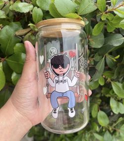 Junior H 16 Oz Glass Cup Bamboo Lid 