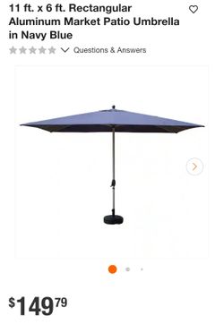 11x6 ft Rectangular Aluminum Patio Umbrella Navy Blue
