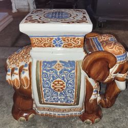 Vintage Large Ceramic Elephant Table, Plant Stand, Garden Decor