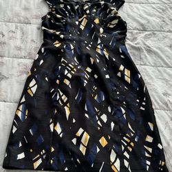 Tahari Arthur S. Levine Black Geometric Structured Exposed Zipper Back Knee Length Dress, size 6