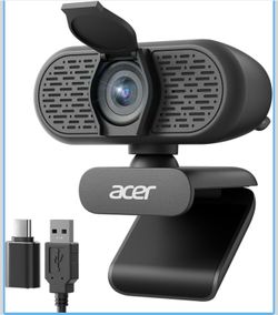 Acer 1080p Webcam USB Plug and Play Webcam for PC with Noise Cancellation Microphones Computer Camera