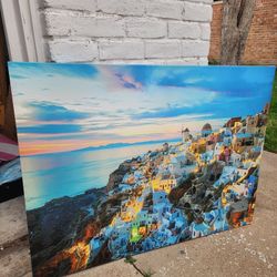 Canvas Print (Santorini-style coastal scene)